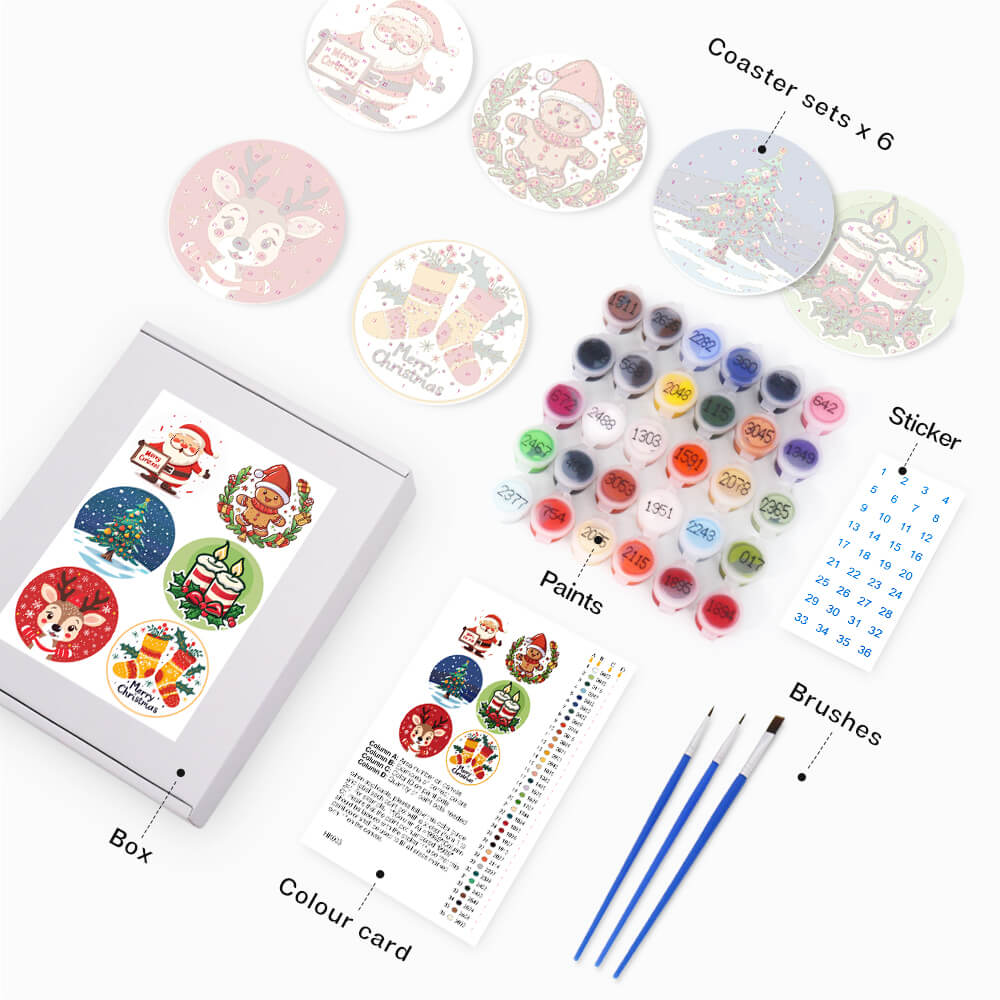 Christmas Coasters 6 Pack Paint by Numbers - Image 4