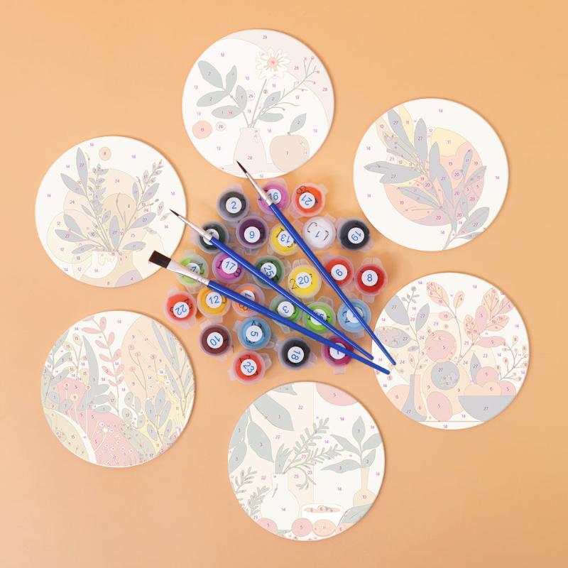 Floral Modern Art Coasters 6 Pack Paint by Numbers - Image 4