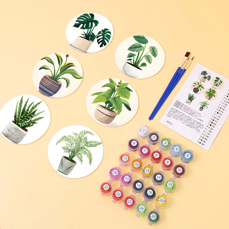 Houseplants Coasters 6 Pack Paint by Numbers - Image 3